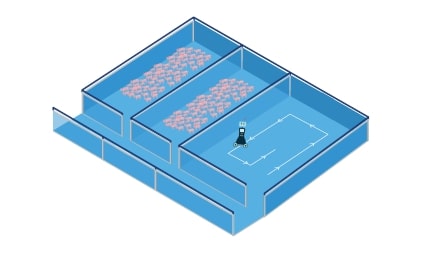 Schematic diagram of the operation of a washing robot in a pigsty